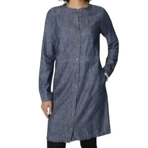 J. Jill Blue Glendale Chambray Denim Button Down Long Sleeve Shift Dress Size M